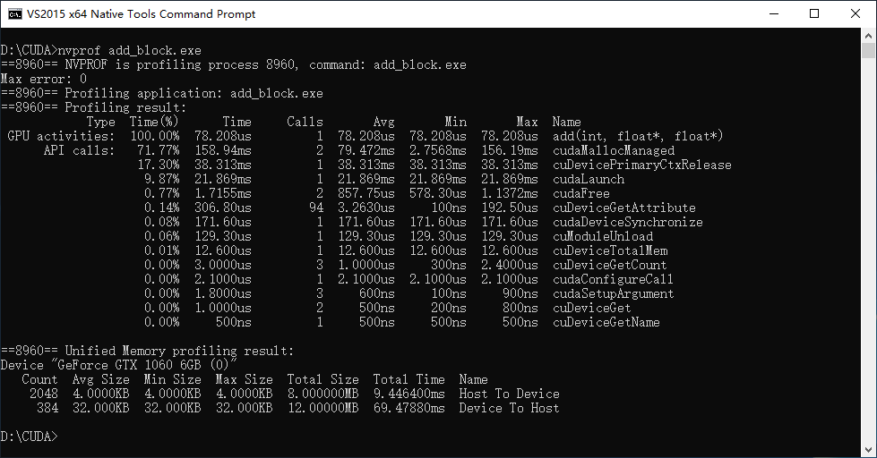 Profiling result with numBlocks = 3907 and blockSize = 256